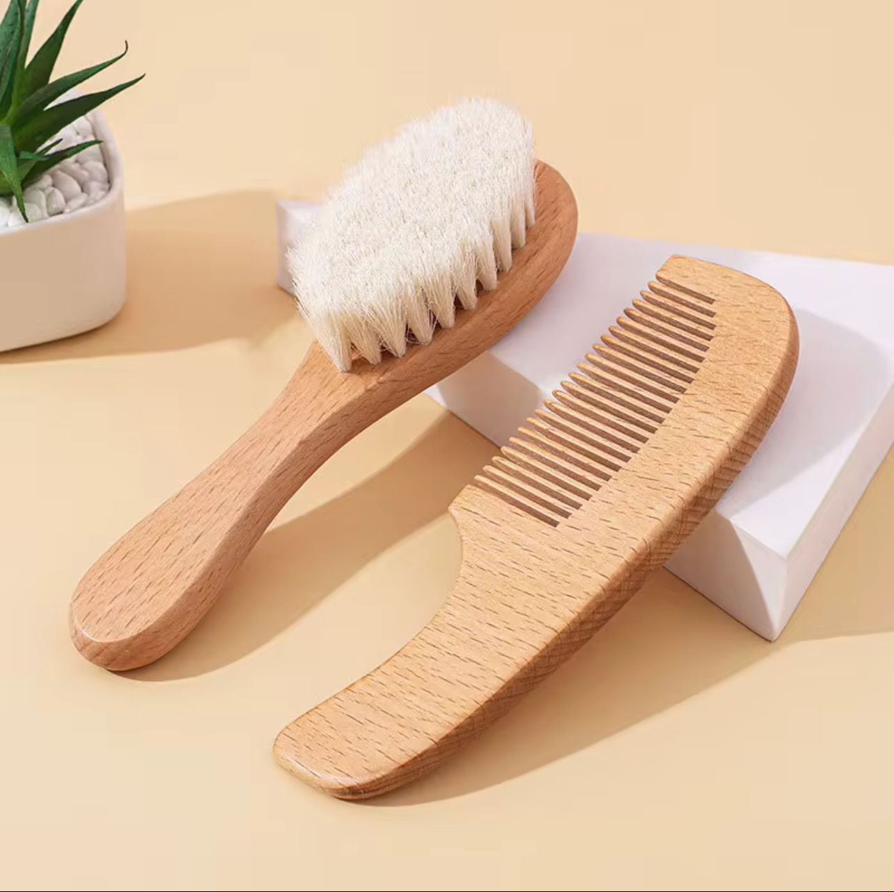 Baby Wooden Hair Brush & Comb Set