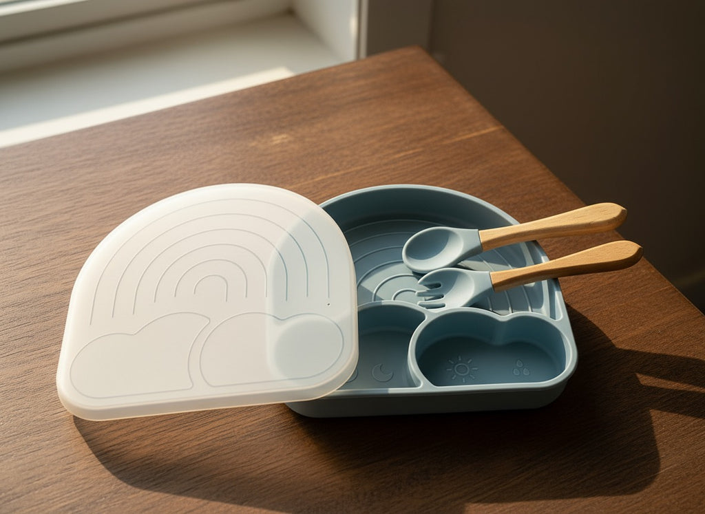 🍽️ Silicone Feeding Plate Set – Mess-Free Mealtime Made Easy 👶💛