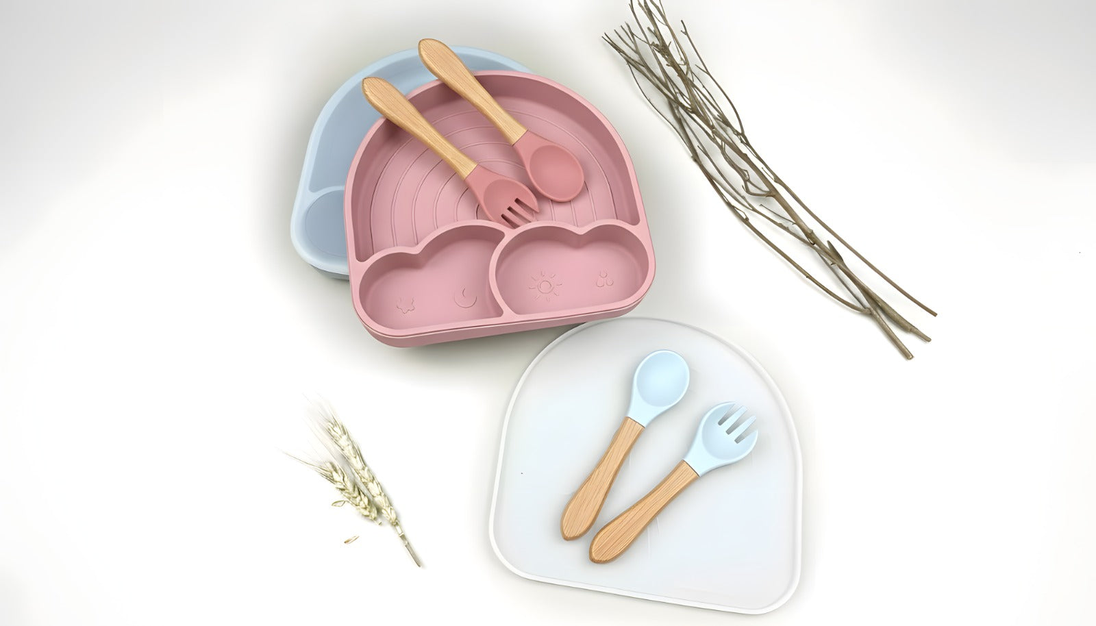 🍽️ Silicone Feeding Plate Set – Mess-Free Mealtime Made Easy 👶💛